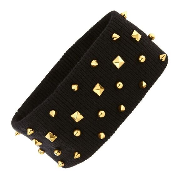 NWOT New LELE SADOUGHI JET BLACK 14K GOLD-PLATED STUDDED EAR WARMER/HEADBAND OS main image 6